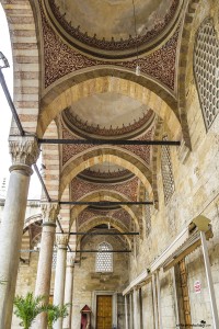 Beautiful arches at the Yeni Cami Mosque Istanbul Turkey