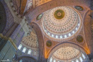 The stunning ceiling of the Yeni Cami Mosque Istanbul Turkey