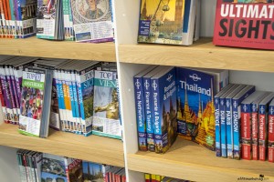 The travel guide section at the Carturest Carusel Bookstore in Bucharest