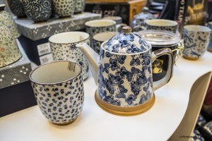 Teacups and tea kettles at the Carturesti Carusel Bookstore in Bucharest